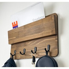 WoodHaus Ahşap Antre Organizer – 4 Kancalı Duvar Anahtarlık & Askılık | Portmanto | Doğal Ahşap