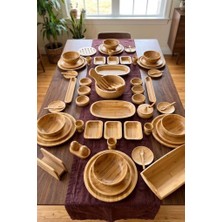 Atbyhome Talia 6 Kişilik 64 Parça Doğal Bambu Kahvaltı Takımı Kahvaltı Seti Sunum Seti