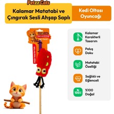 Petzzcats Kalamar Matatabi ve Çıngırak Sesli Kedi Oltası Oyuncağı Kırmızı 42 cm