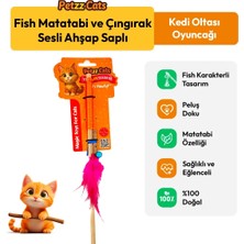 Petzzcats Fish Matatabi ve Çıngırak Sesli Ahşap Saplı Kedi Olta Oyuncağı Turuncu 42 cm
