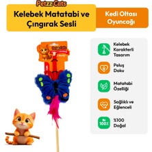 Petzzcats Kelebek Matatabi ve Çıngırak Sesli Kedi Oltası Oyuncağı Mavi 42 cm