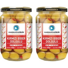 Marmarabirlik Yeşil Kırmızı Biber Dolgulu Zeytin 400 gr Cam 4xl-3xl x 2 Adet