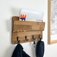 WoodHaus Ahşap Antre Organizer – 4 Kancalı Duvar Anahtarlık & Askılık | Portmanto | Doğal Ahşap