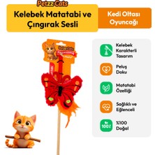 Petzzcats Kelebek Matatabi ve Çıngırak Sesli Kedi Oltası Oyuncağı Kırmızı 42 cm