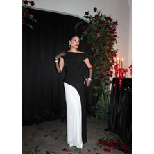 Esra Helvacı Kayık Yaka Yandan Büzgülü Maxi Elbise