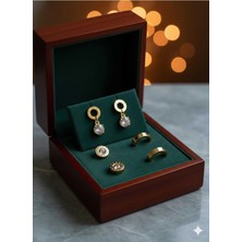 Glimz Jewelry Altın Rengi Üçlü Çelik Küpe Seti