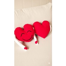 Yarımada Kadın Kooperatifi ​sevgililer Gününe Özel Ikili Kollu Kalp Yastık Seti - 27X25 cm Yumuşak Polar Kumaş