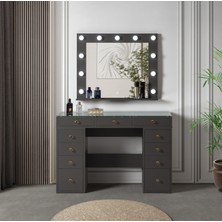 Comiet Hollywood Işıklı Aynalı Kulis Makyaj Masası Cam Tablalı Takı Düzenleyici