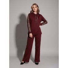 Luniva Atelier Collection Leopar Şerit Detaylı Kapüşonlu Günlük Şık Takım