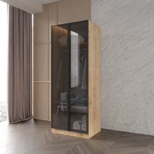 Afilli Ülgen 2 Kapaklı Giyinme Dolabı Tamamı Mdf LED Askı Borusulu Füme Camlı