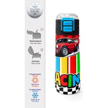 Coral High Kids Kırmızı Araba Desenli Pipetli ve Direkt Içim Çelik Termos 500 ml 38139