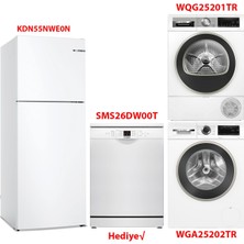 Bosch KDN55NWE0N - WGA25202TR - WQG25201TR - SMS26DW00T Beyaz Eşya 4'lü Set