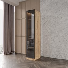 Afilli Kayra Füme Camlı Dolap MDF Malzeme 1 Kapılı Modern Tasarım Safir Meşe Renk