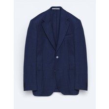 Kip İndigo Desenli Yün Karışımlı Ceket