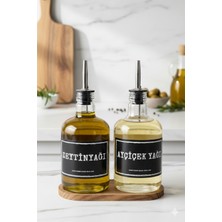 EA Home Concept Ava Ahşap Stantlı 2'li Cam Yağdanlık Seti Ayçiçek Yağı ve Zeytin Yağı Şişesi 500 ml