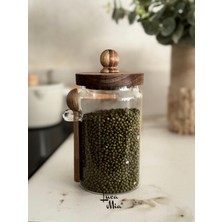 Akasya Kaşıklı Cam Kavanoz 750 ml – Kapaklı Şeffaf Cam Saklama Kabı, Doğal Ahşap Kaşıklı Kavanoz