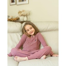 Organickid Cranberry Kız Çocuk Bordo Çizgili Pijama Takımı