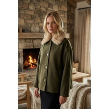 Pastelastore Kürk Yakalı Astarlı Kaşe Ceket Kaban 2121