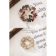 Tasarım Sentezi Broş Metal Rozet Kristal Taşlı Çelenk Mor Siyah Sarı Çiçekli Yaka Kıyafet Şapka Takı Aksesuar