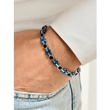 Ferro Gümüş ve Lacivert Çelik Erkek Bileklik FRJ10153A-L 2 Yıl Garantili Hediye Paketli