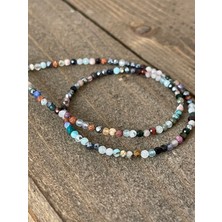 Aida Jewelss 14 Ayar Altın Dorika Detaylı Doğal Mix Çakra Taşlı Zarif Altın Kolye