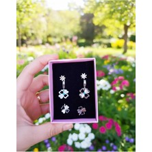 Glimz Jewelry Yonca Üçlü Çelik Küpe Seti