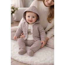 Bubiee Baby Tarz Bebekler Için Ayıcık Figürlü Kapitone Ceketli Mevsimlik 3'lü Set