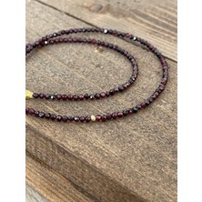 Aida Jewelss 14 Ayar Altın Dorika Detaylı Doğal Granat Taşlı Zarif Altın Kolye