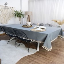 DNC Hometex Premium Füme Keten Kahverengi Şeritli Masa Örtüsü
