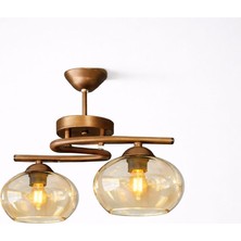 Kuzenler Modern 2'li Kahverengi Kasa Basık Bal Camlı Avize