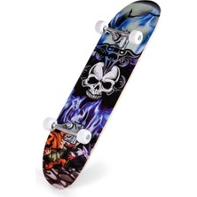 Feyza Design Renkli Kurukafa Desenli Tahta Kaykay ile Eğlenceyi Yakalayın