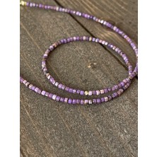 Aida Jewelss 14 Ayar Altın Dorika Detaylı Doğal Lepidolit Taşlı Zarif Altın Kolye