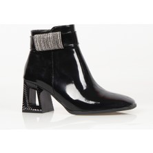 Nemesis Shoes Dorine Fermuarlı Topuklu Kadın Bot Siyah Rugan