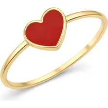 Zeya Kuyumculuk 14 Ayar Altın Kırmızı Kalp Yüzük