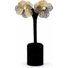 Pangu Altın Renk Inci Detaylı Çiçek Formlu Çelik Kadın Küpe