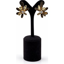 Pangu Çiçek Figürlü Zirkon Taşlı Altın Renk Çelik Küpe