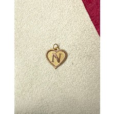 Rupen Kraft 14 Ayar Altın N Harfi Kolye Ucu Altın Kalpli Harf Kolye Ucu Altın Harf