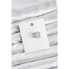 Asel Aksesuarcı Gümüş Renk Zirkon Taşlı Pirinç Kıkırdak Earcuff Küpe