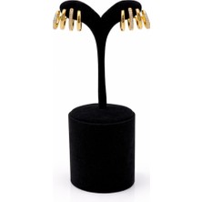 Pangu Zirkon Taşlı ve Düz Çelik Mini Halka Küpe Seti