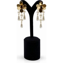 Pangu Inci Sallantılı Çiçek Figürlü Altın Renk Çelik Küpe