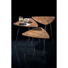 FAWdecor Üçgen Zigon Sehpa Seti 3’lü – Modern Masif Ahşap Yan Sehpa Takımı