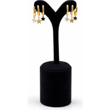 Pangu Yıldız Figürlü Mini Halka Altın Renk Çelik Küpe