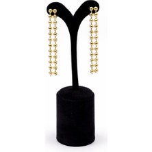 Pangu Altın Renk Boncuklu Uzun Çelik Kadın Küpe