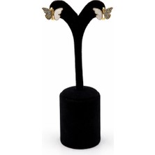 Pangu Altın Renk Kelebek Formlu Taş ve Sedef Detaylı Çelik Kadın Küpe