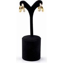 Pangu Zirkon Taş Detaylı Çift Halka Altın Renk Çelik Küpe