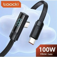 E-Kervan Toocki 1-Metre 100W 5A Type-C To Type-C Süper Hızlı Şarj ve Data Veri Kablosu L Dirsek Tasarımı Dijital Ekranlı Ce Lisanslı Orijinal Hasır Örgülü Sağlam Kablo