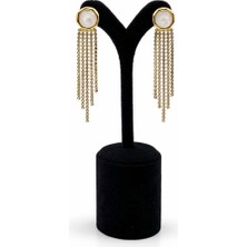 Pangu Inci Detaylı Zirkon Taşlı Zincir Sallantılı Çelik Küpe