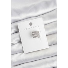 Asel Aksesuarcı Pirinç Gümüş Renk Zirkon Taşlı Earcuff Kıkırdak Küpe