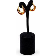 Pangu Kehribar Görünümlü Detaylı Altın Renk Halka Kadın Küpe