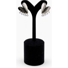 Pangu Sallantılı Taş Detaylı Kalp Figürlü Gümüş Renk Çelik Küpe